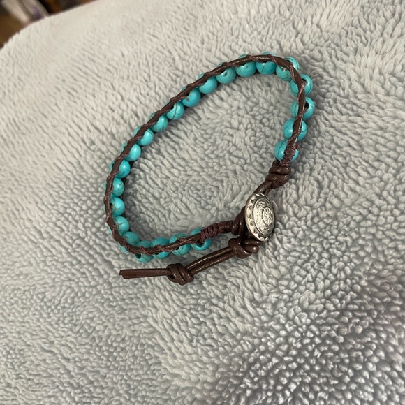 Hand Crafted Jewelry - Handmade Bohemian Turquoise and Leather Beaded Ladder Stitch  Bracelet